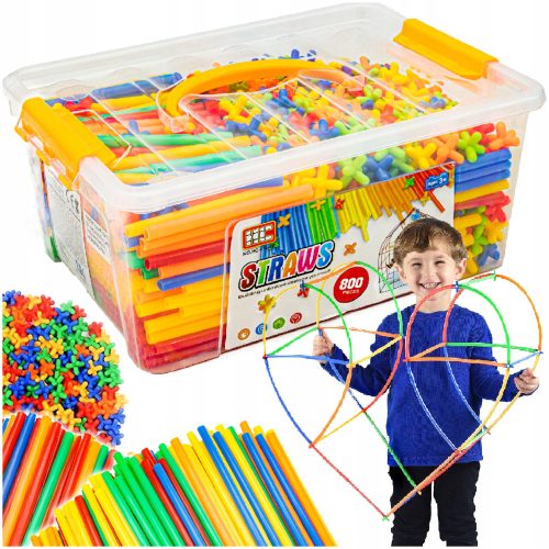  KREATIVES STROHHALM-SET Bauklötze Röhren Stäbchen Box 800 Stk.