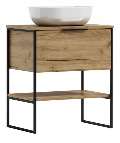 Freistehender Badezimmerschrank KUBA 60 mit Aufsatzwaschbecken, Industrieschrank