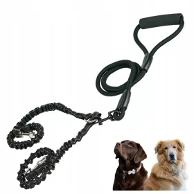    DOPPELTE HUNDELEINE MIT STOßDÄMPFER Leine für zwei Hunde SCHWARZ XL 180 cm