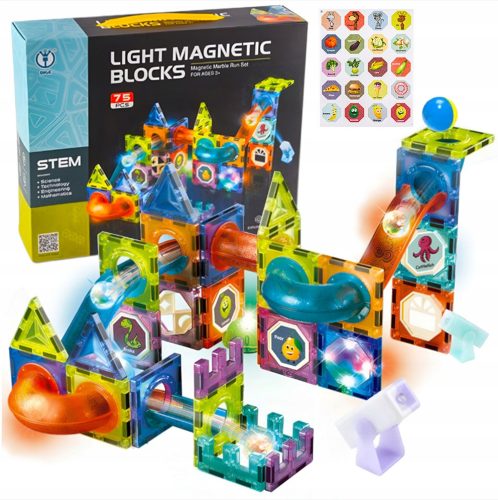  MAGNETISCHE BAUSTEINE PUZZLE LEUCHTENDE MAGNETBLOCKSCHIENE 75 Teile