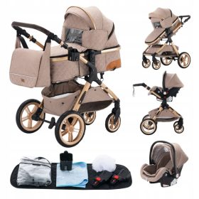    BABY-KINDERWAGEN 3in1 AUTOSITZ, GONDEL-KINDERWAGEN, TRÄGER, GETRÄNKEHALTER