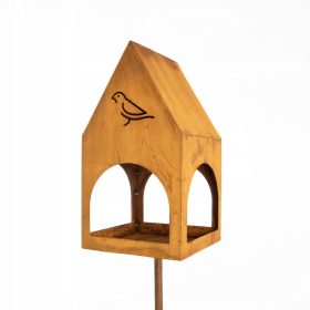    HAUSFUTTERKASTEN AUF ROHR FÜR VÖGEL WINTER ROST CORTEN-EFFEKT