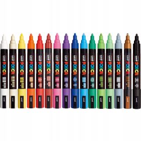    Acrylmarker, dekorativ, für Keramik, für Holz, für Karton, für Papier, für Renovierung, für Glas, verschiedene Farben Uni Posca 16 Stk.