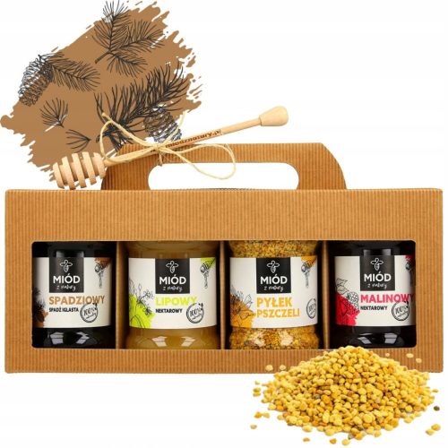  Geschenkset mit Bienenpollen und drei natürlichen Honigen 4x315ml
