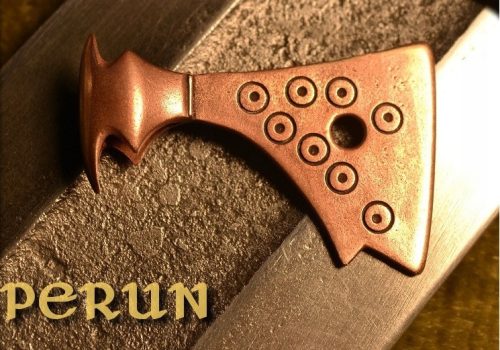  Peruns Axt – slawischer Bronzeanhänger + Riemen, Replik