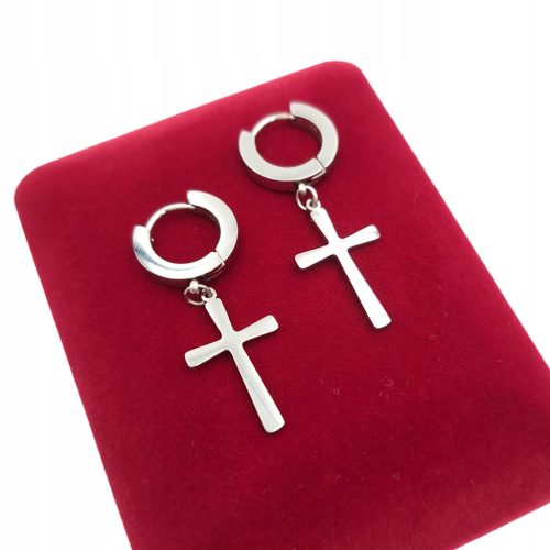  SILBERNE KREUZ-OHRRINGE FÜR HERREN, CHIRURGISCHER EDELSTAHL 316L