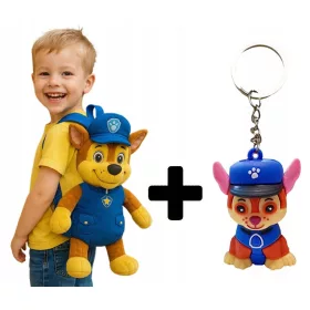   Leichter Kinder-Rucksack mit Chase Motiv aus Paw Patrol + Schlüsselanhänger
