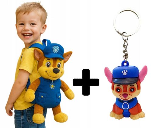Leichter Kinder-Rucksack mit Chase Motiv aus Paw Patrol + Schlüsselanhänger