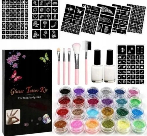  GROßES TATTOO-SET, VORLAGEN, GLITZER-TATTOOS