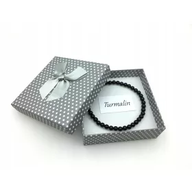    Gummibandarmband aus schwarzem Turmalin, 4 mm Kugeln, als Geschenk in einer Box