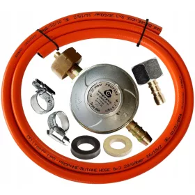   GASSCHLAUCH 2 m 9 x 3 mm + Klemmen + Gasreduzierzylinder 11 kg + Herdplattenanschluss