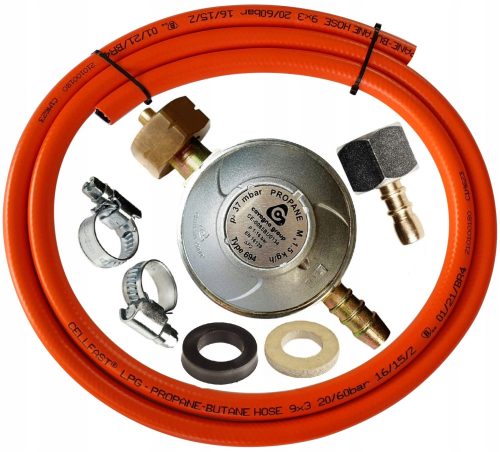  GASSCHLAUCH 2 m 9 x 3 mm + Klemmen + Gasreduzierzylinder 11 kg + Herdplattenanschluss