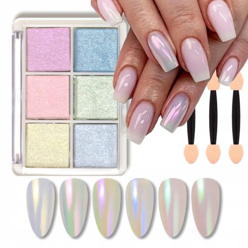  6 X PEARL NAIL POWDER MERMAID EFFECT PALETTE