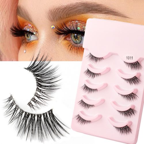  FALSCHE WIMPERN STREIFEN-SET MIT 5 PAAR HALBAKZENTAUGE 1011
