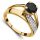  BREITER RING AUS 14K PR.585-GOLD MIT SCHWARZEM STEIN, GRÖSSE 12-24