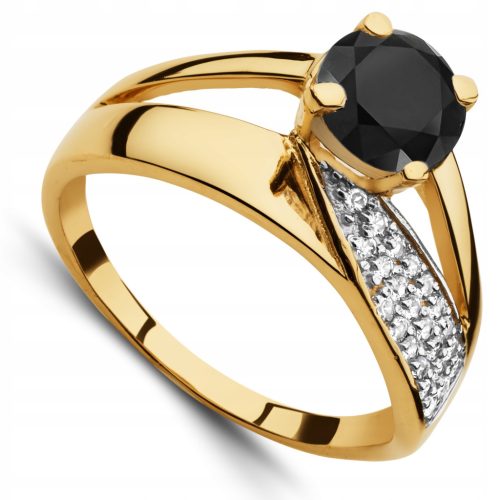 BREITER RING AUS 14K PR.585-GOLD MIT SCHWARZEM STEIN, GRÖSSE 12-24