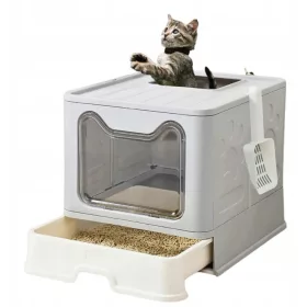    Geschlossene Katzentoilette, groß für Streu, abgedeckte Schaufel, Schublade 51 x 41 x 38