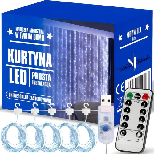  LICHTVORHANG 200 LED KALT 3x2m USB WEIHNACHTSBAUM GIRLANDE FERNBEDIENUNG