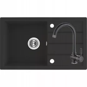 Laveo THIRTEEN Einbeckenspüle, schwarzer Granit