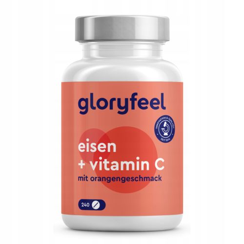 Eisen und Vitamin C Tabletten von Gloryfeel - 240 Stück für 8 Monate, 100% Vegan