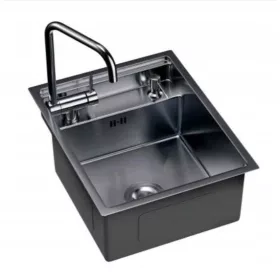 Einbeckenspüle aus schwarzem Stahl