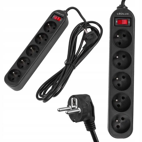Led-Lux Strip Verlängerungskabel 5 m, 5 Stk. Steckdosen, schwarz