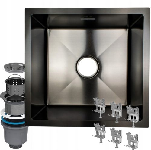 Einzelbeckenspüle STAHLKÜCHENSPÜLE 47X45 SCHWARZ Inox-Stahl