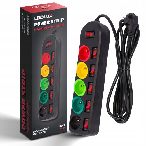 Led-Lux Strip Verlängerungskabel 3 m, 5 Stk. Steckdosen, schwarz