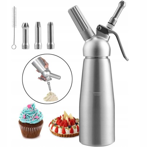 SCHLAGSAHNE SPENDER SCHLAGSAHNE SIPHON 500 ML MIT 3 ENDEN