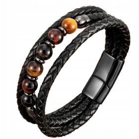  HERREN-LEDERARMBAND MIT TIGERAUGENPERLEN