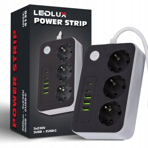 Led-Lux Strip Verlängerungskabel 3 m, 3 Stk. Steckdosen, schwarz