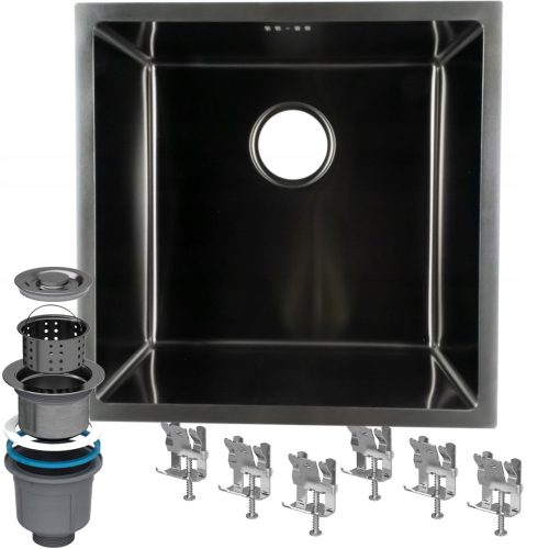 Einzelbeckenspüle SINGLE-BASTER STAHLSPÜLE 44x44 cm SCHWARZ Stahl schwarz