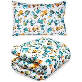    Steppdecke 100x135 und Kissen 40x60 für ein ganzjähriges Kinderset Bagger