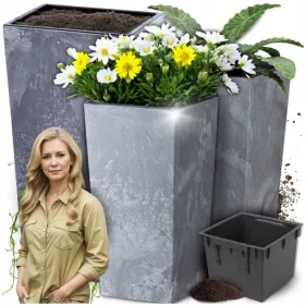    Whale Things Blumentopf 17 cm x 17 x 32,5 cm, graphitfarbener Kunststoff