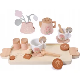    Tee-Set aus Holz, Kaffee-Set für Kinder, Tassen, Krug, Vase