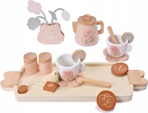  Tee-Set aus Holz, Kaffee-Set für Kinder, Tassen, Krug, Vase