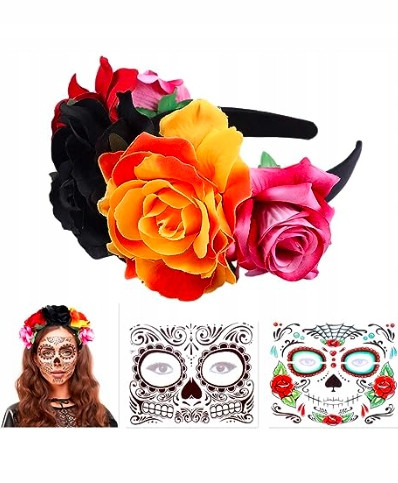  Stirnband Blumen Tattoos 3 Stück bunter Totenkopf Halloween