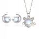  Katzen-Halsketten-Ohrringe, 2-teiliges Set, Mondlichtstein, S925-Silber