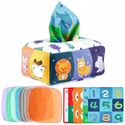  Sortierbox mit Tüchern, Plüschtieren, Montessori-Sensorik
