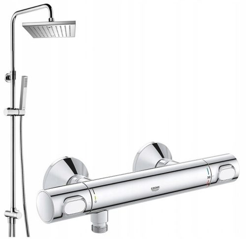 Wandmontierter Omnires UNI Chrom + Grohe GROHTHERM 500 Chrom-Duscharmatur