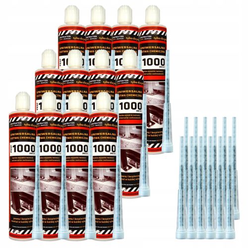 Set mit 12 x styrolfreien chemischen Ankern PESF1000 300 ml + Installationszubehör