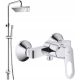 Wandmontierter Omnires UNI Chrom + Einhebel-Wandbrausebatterie Grohe BauLoop Chrom
