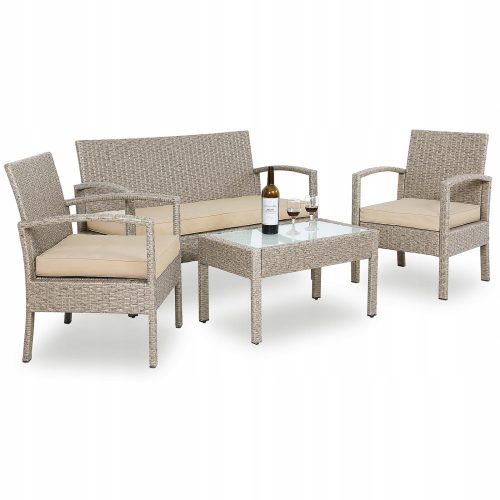Ein Satz Garten- und Terrassenmöbel Casaria Technorattan Gartenmöbel-Set, Beige, 7-teilig.