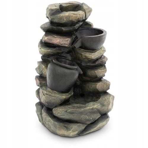  GARTENBRUNNEN, DEKORATIVE STEINIMITATION, SCHÜSSEL UND KRUG, LED-BELEUCHTUNG