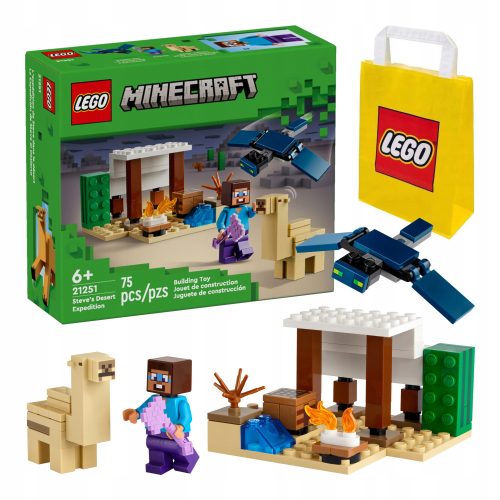  LEGO Minecraft 21251 Steves Wüstenexpedition + LEGO Papiertüte 6315786 gelb 24x8x18 cm