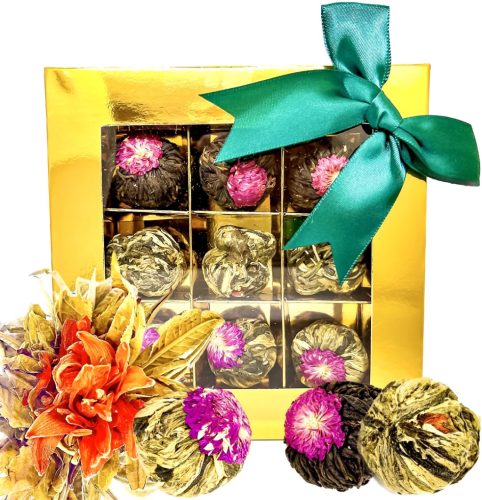  Blühender Tee SET MIT 3 GESCHMACKSARTEN CAMPOO BOX Geschenk schwarz grün