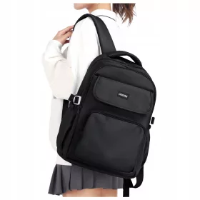  Schulrucksack mit mehreren Fächern, schwarz, 15 Jahre