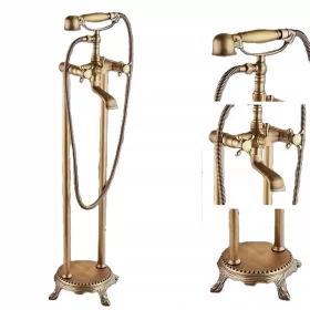 Freistehender alter Retro-Badewannenhahn aus Messing – Set