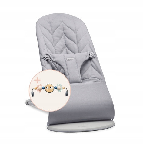  BABYBJORN – Hellgraue Babywippe + Spielzeug