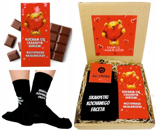 Coole, lustige Gadgets VALENTINSTAG-Set aus SOCKEN und SCHOKOLADE anlässlich des VALENTINSTAGS für einen Mann und eine Frau